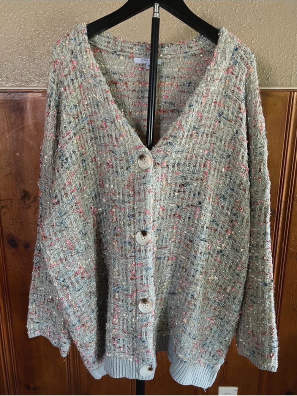 Favlux Fashion Multicolor Metallic Tweed Knit Cardigan Sweater Size M Oversized